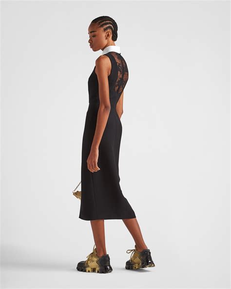 prada midi dresses|Black Cady midi dress with lace inserts .